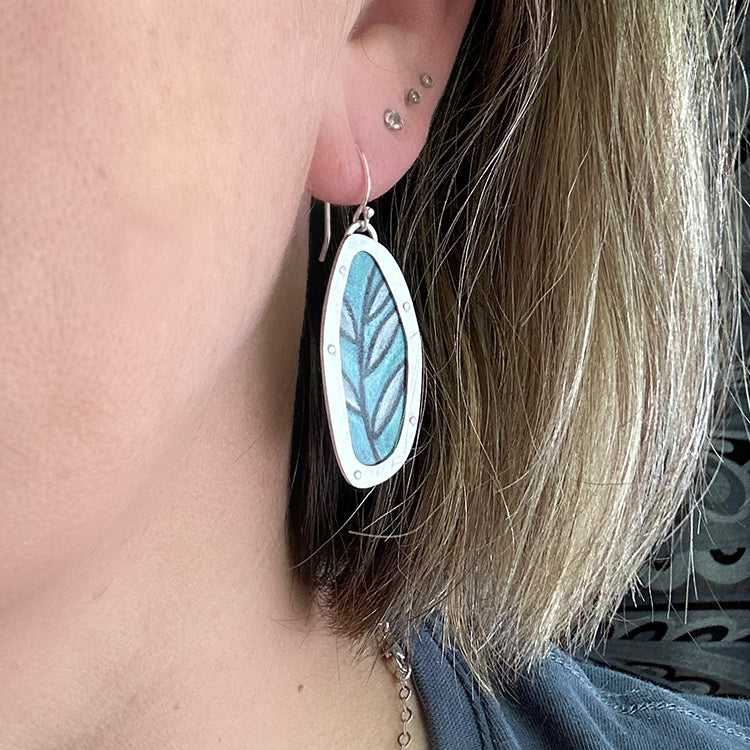 OOAK - Hand-colored & Sterling Silver Flourish Earrings