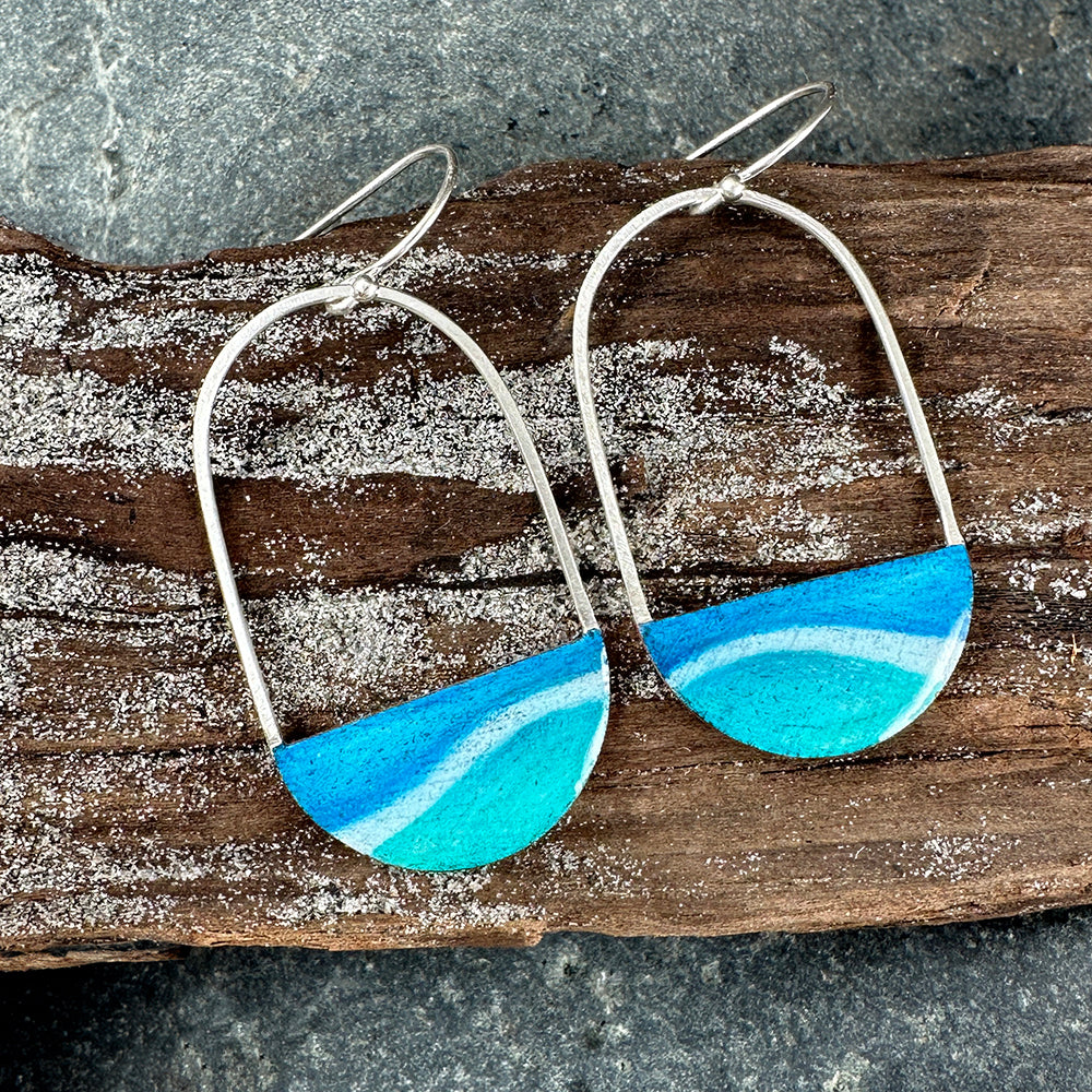 OOAK Hand-Colored Wave Earrings