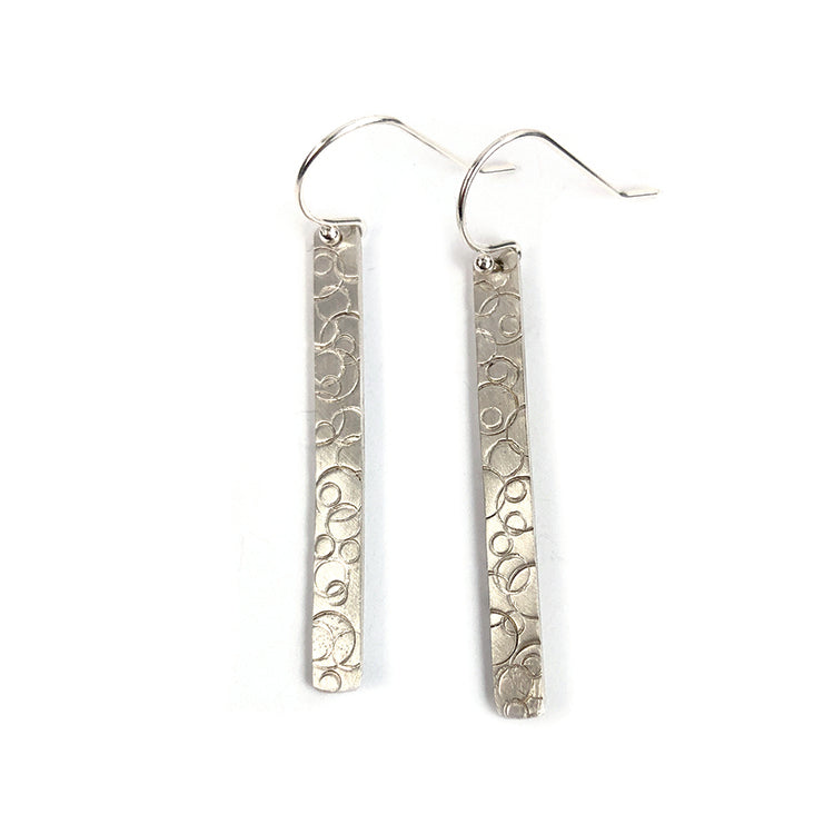 Patterned Bar Sterling Silver Earrings