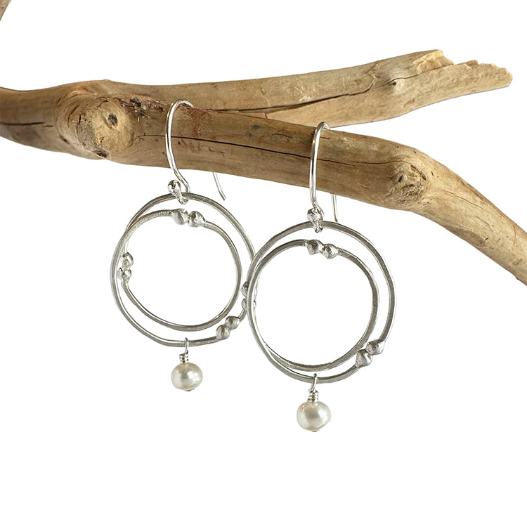 Sterling silver earrings with pearl organic twist shape