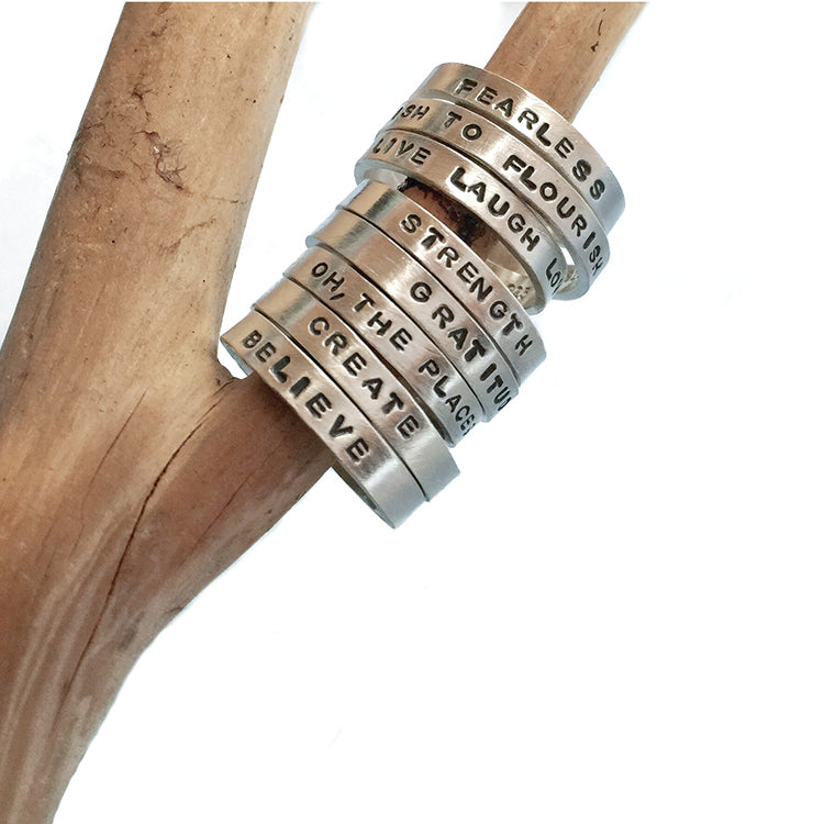 Sterling Silver Stacking 'Be Inspired' Mantra Rings